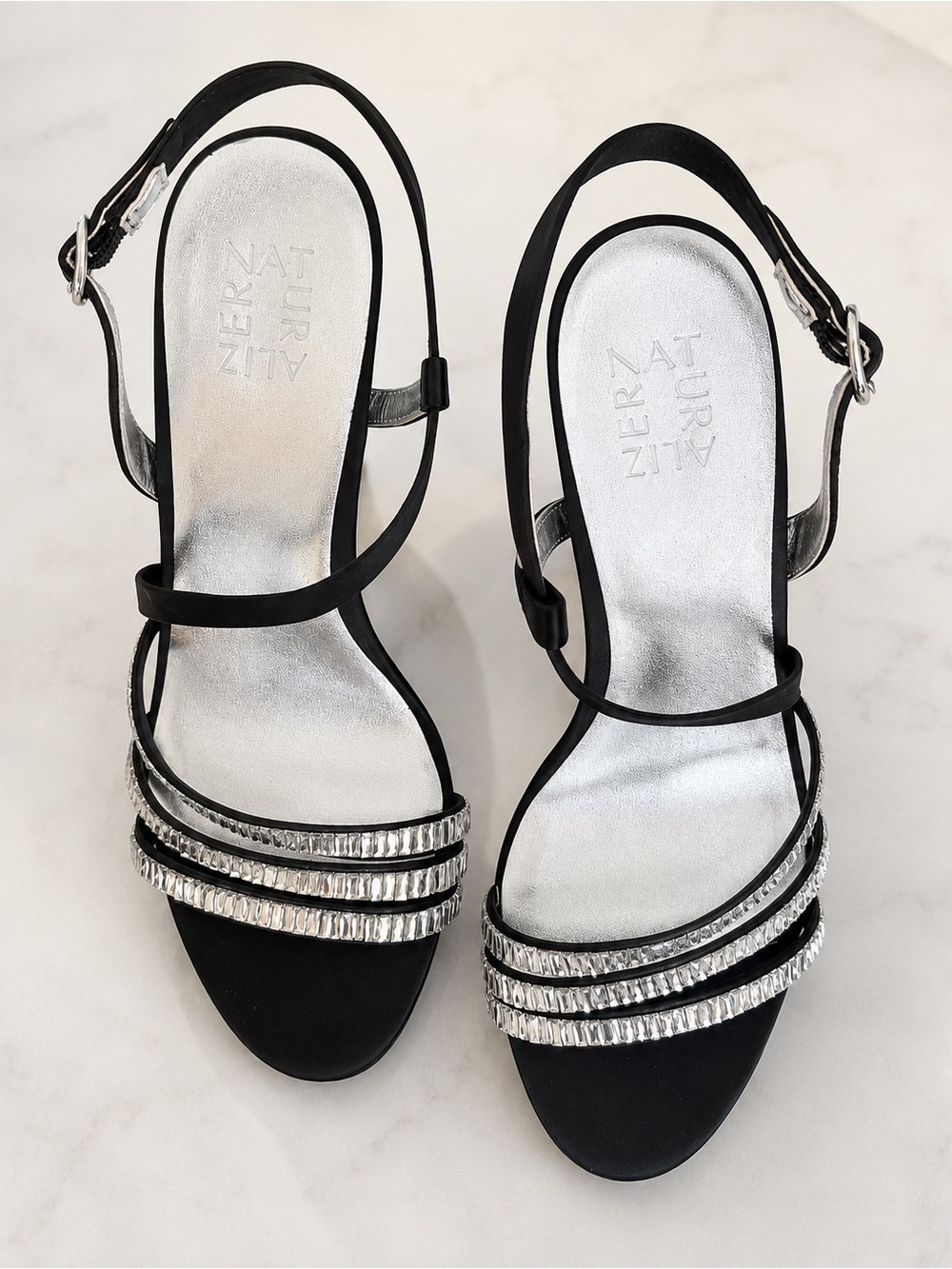 Naturalizer Kimberly 2 Rhinestone Strappy Heels | NWT | Black & Silver - Picture 7 of 9